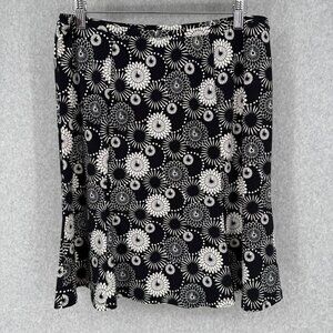 Express VTG Y2K Fit and Flare Skirt Size M Black White Dark Floral Retro Stretch